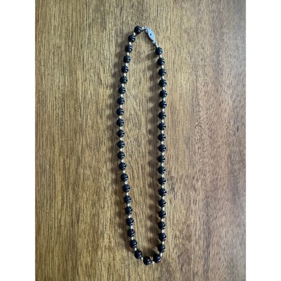 Unbranded Jewelry - Black Beaded Necklace with Gold Tone Spacers Costume Jewelry